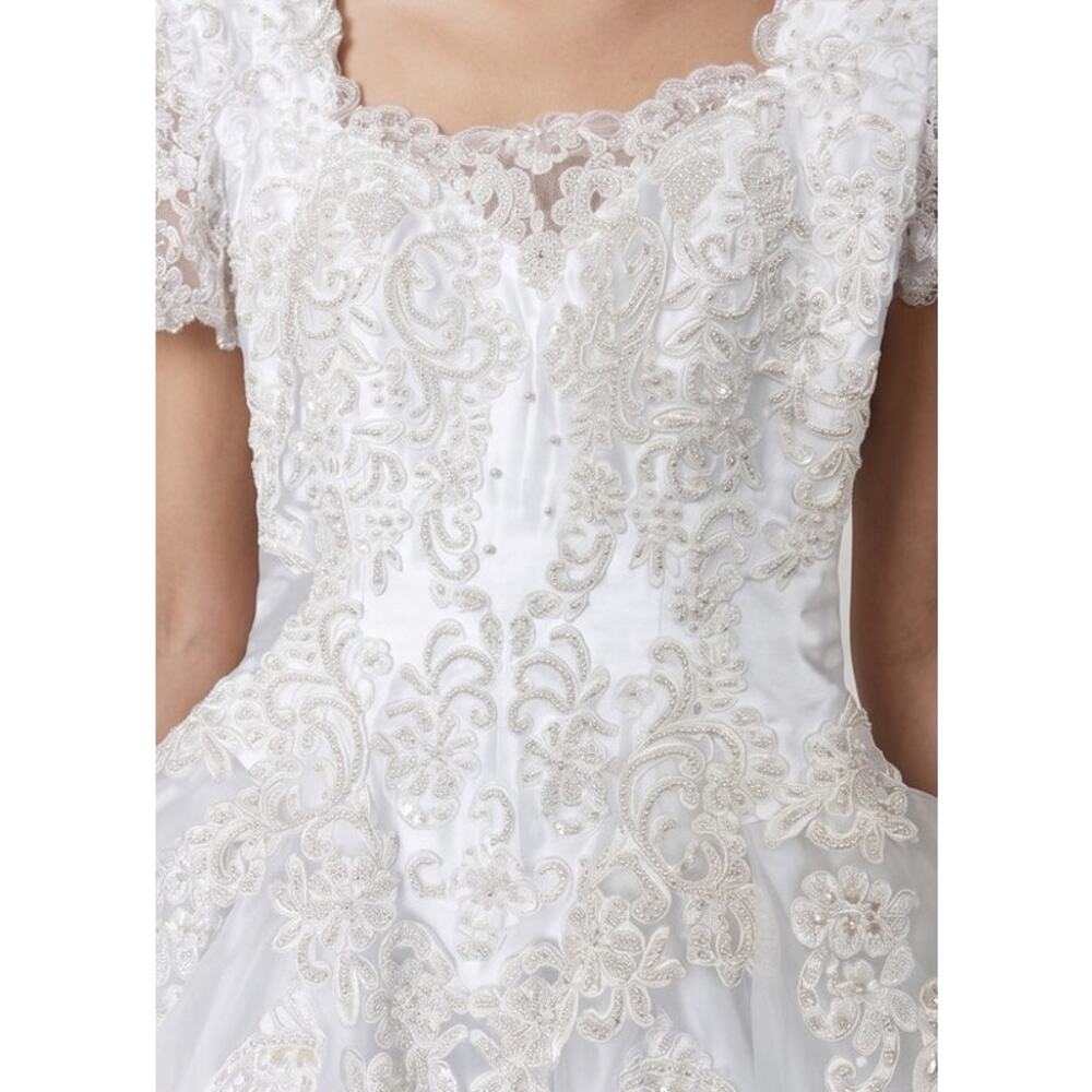 VTG Oleg Cassini Wedding Dress White Heavy Pearl Beaded Chapel Train Size 4 NWOT - Picture 4 of 8